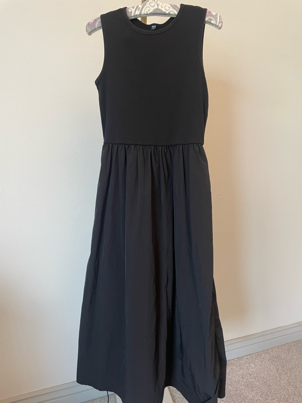 UNIQLO Combination Sleeveless Midi Dress Black Size M - Picture 3 of 8